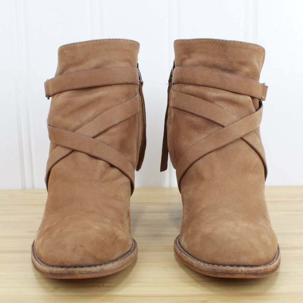 Sam Edelman Merton Brown Suede Nubuck Leather Strap Heeled Boots Size 9 - Picture 4 of 12